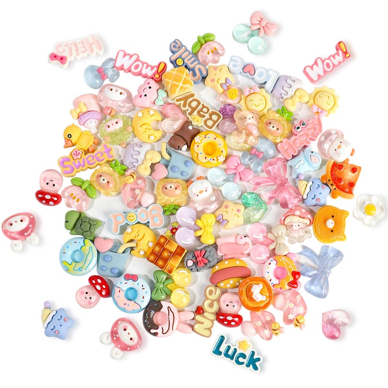 DIYOMR 3D Sticker Charms,70Pcs Bulk Mixed Slime Charm Resin Art Stickers Decor for DIY/Handcraft/Photo Album/Hair Accessories/Laptops - Image 1