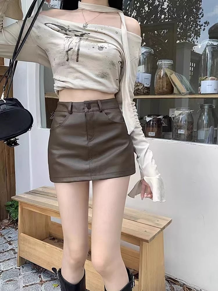 Sweet Cool Spice Girls Puleather Half Skirt Womens Spring 150 Small Short High Waist Hip A- line Miniskirt Xs High Black (lined) - Image 3