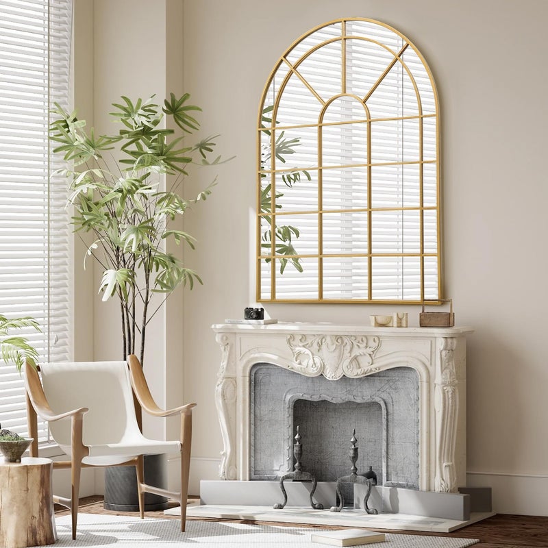 Besdomus Large Gold Arched Mirror: 29"x42" Gilded Ornate Window Pane Mirror - Wall Decor for Fireplace/Entryway/Hallway/Living Room - Ideal for Home Decor Enthusiast - Image 5