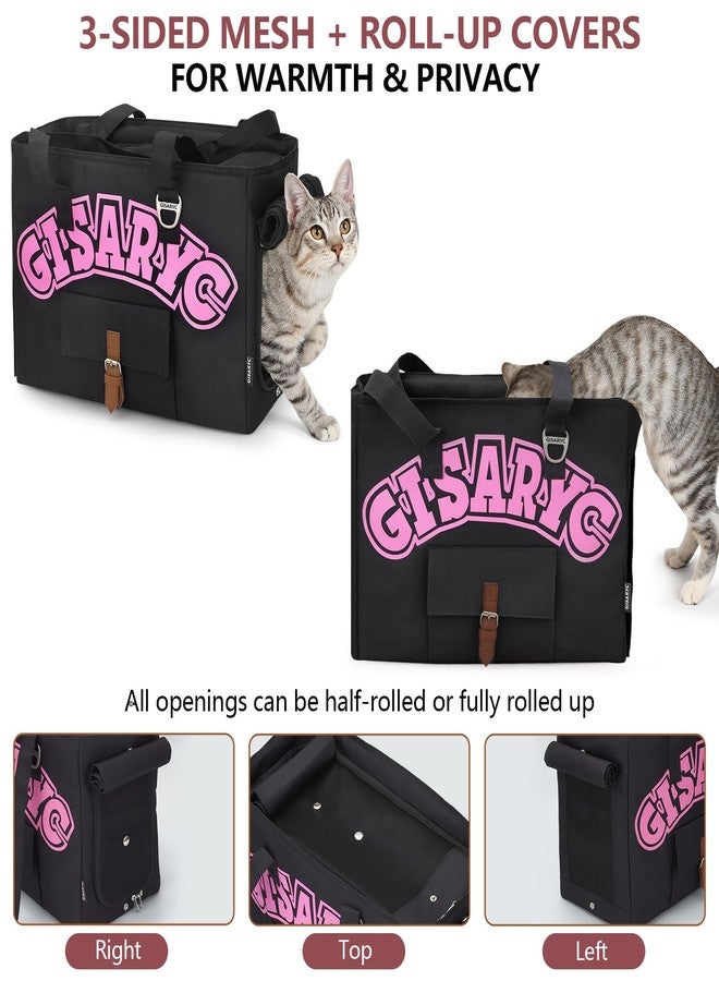 Gisaryc Dog Purse Carrier for Small Dogs, Cats and Puppies - Soft-Sided Foldable Pet Travel Bag with Multi Pockets, 3-Sided Mesh & Rollable Cover for Nervous Cats, Fits Pets up to 15 lbs (Black & Pink) - Image 3