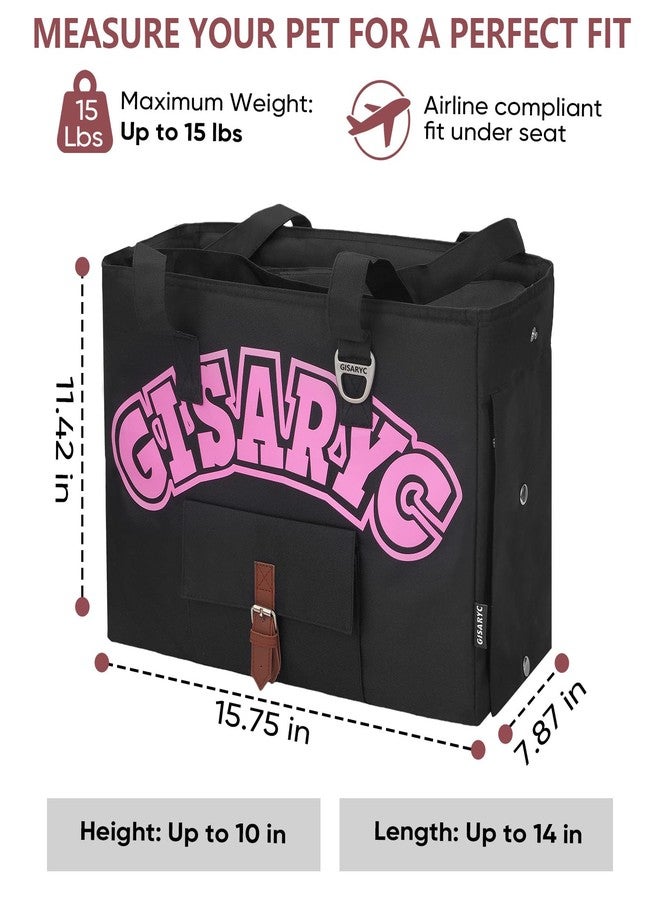 Gisaryc Dog Purse Carrier for Small Dogs, Cats and Puppies - Soft-Sided Foldable Pet Travel Bag with Multi Pockets, 3-Sided Mesh & Rollable Cover for Nervous Cats, Fits Pets up to 15 lbs (Black & Pink) - Image 4