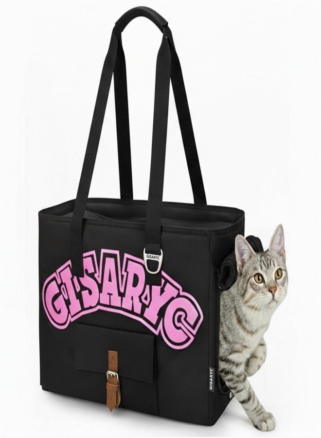 Gisaryc Dog Purse Carrier for Small Dogs, Cats and Puppies - Soft-Sided Foldable Pet Travel Bag with Multi Pockets, 3-Sided Mesh & Rollable Cover for Nervous Cats, Fits Pets up to 15 lbs (Black & Pink) - Image 1