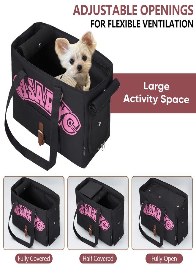 Gisaryc Dog Purse Carrier for Small Dogs, Cats and Puppies - Soft-Sided Foldable Pet Travel Bag with Multi Pockets, 3-Sided Mesh & Rollable Cover for Nervous Cats, Fits Pets up to 15 lbs (Black & Pink) - Image 2