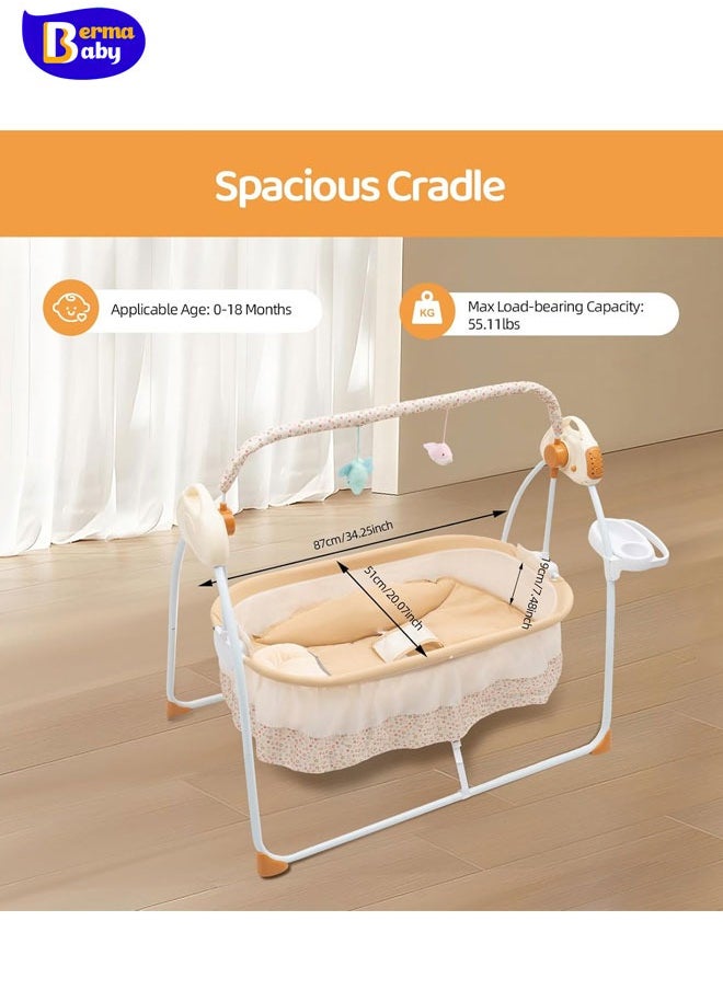 Berma Baby Foldable Baby Cradle Swing, Bluetooth Electric Auto-Swing Baby Cradle Crib, Adjustable 5 Speed Infant Rocking Chair Bed with Remote Control for 0-18 Months Newborn  - Image 2