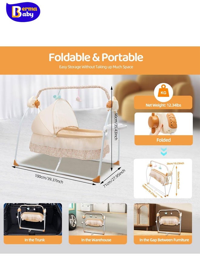 Berma Baby Foldable Baby Cradle Swing, Bluetooth Electric Auto-Swing Baby Cradle Crib, Adjustable 5 Speed Infant Rocking Chair Bed with Remote Control for 0-18 Months Newborn  - Image 3