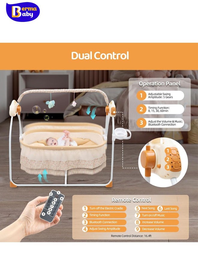 Berma Baby Foldable Baby Cradle Swing, Bluetooth Electric Auto-Swing Baby Cradle Crib, Adjustable 5 Speed Infant Rocking Chair Bed with Remote Control for 0-18 Months Newborn  - Image 4