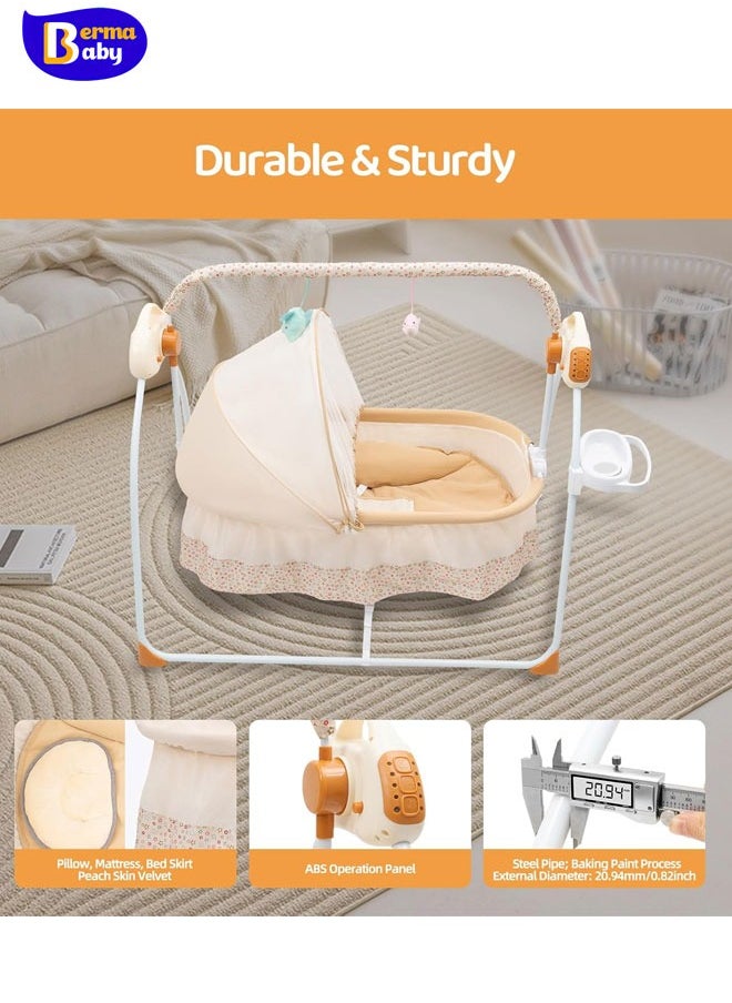 Berma Baby Foldable Baby Cradle Swing, Bluetooth Electric Auto-Swing Baby Cradle Crib, Adjustable 5 Speed Infant Rocking Chair Bed with Remote Control for 0-18 Months Newborn  - Image 5