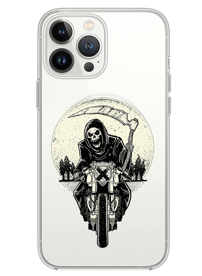 Theodor Magnetic Case for iPhone 13 Pro Max 6.7-inch Compatible with MagSafe Wireless Charging, Shockproof Phone Bumper Cover Skull Biker - Image 1