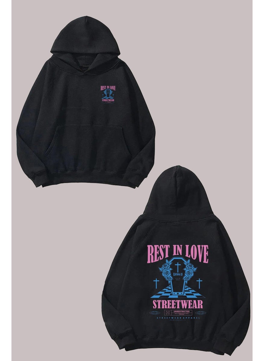 The Wert - Unisex Restın Love Streetwear Design Front Back Printed Regular Fit Black Sweatshirt - Image 1