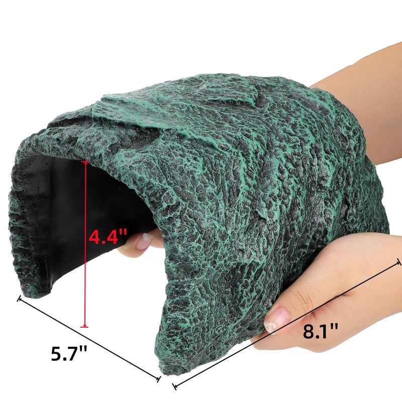 Cididu Reptile Hide Rock Cave, Resin Habitat Hidden for Terrarium and Aquarium Decor, Green Hideout Hide Cave Fit for Bearded Dragons, Lizards, Snakes, Geckos, Tortoises, Small Animals, Amphibians - Image 2