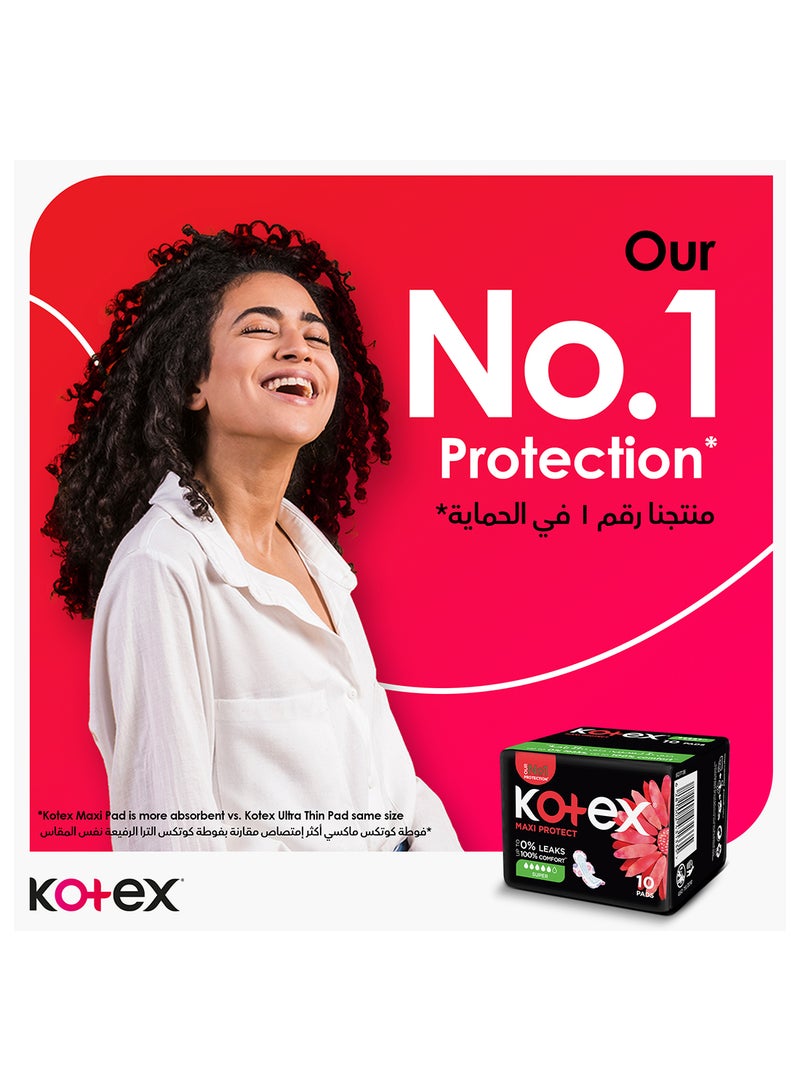Kotex فوط كوتيكس ماكسي بروتكت السميكة، فوط صحية بحجم سوبر مع أجنحة، 10 فوط صحية - Image 5