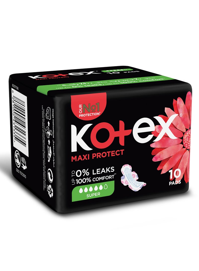 Kotex فوط كوتيكس ماكسي بروتكت السميكة، فوط صحية بحجم سوبر مع أجنحة، 10 فوط صحية - Image 2