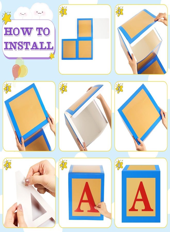 ReliThick 6 Pcs Custom Letter Toy Inspire Party Boxes with 52 Pcs Letter Cutouts 11.8 x 11.8 Inch Colorful Balloon Box Personalized Big Party Favor Box for Birthday Decoration (Dark Colors) - Image 4