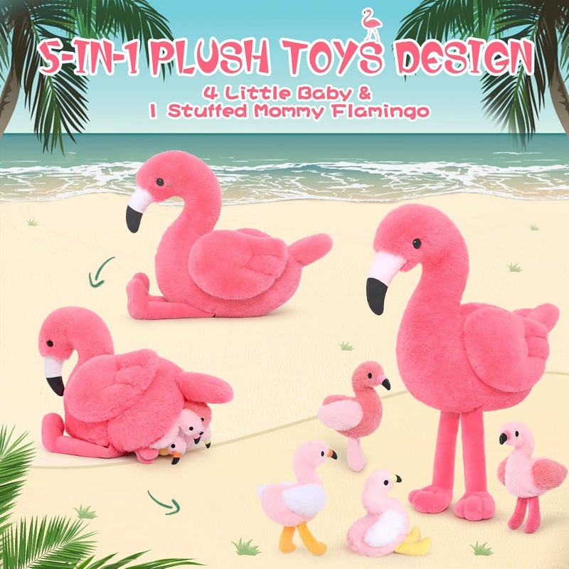 MorisMos 45 cm Sitting Plush Flamingo with 4 Babies in Belly, Pink Cute Cuddly Flamingo Plush Toy, Soft Toy, Decorative Cushion, Birthday Theme Party, Christmas Gift - Image 5