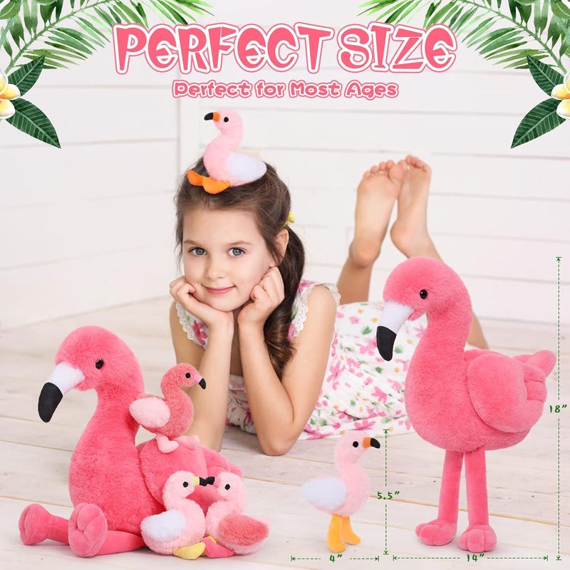 MorisMos 45 cm Sitting Plush Flamingo with 4 Babies in Belly, Pink Cute Cuddly Flamingo Plush Toy, Soft Toy, Decorative Cushion, Birthday Theme Party, Christmas Gift - Image 4