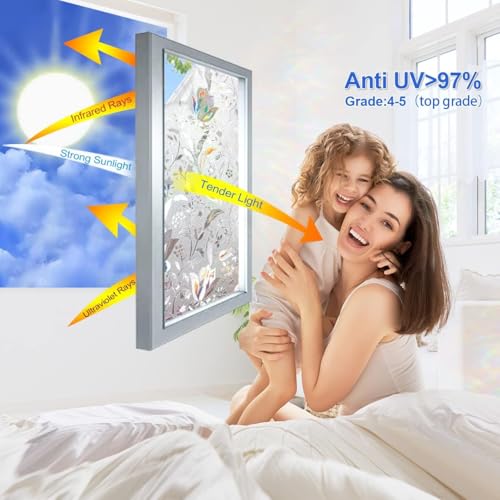 HOME13™ Frosted Glass Window Film Self Adheisve Decoartive Window Privacy Film Heat Control Removable Vinyl Window Sticker for Home Office (16"x100" Inch, Flower Frosted) - Image 4