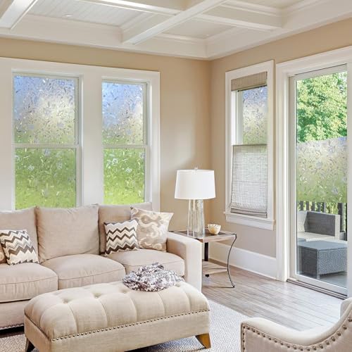 HOME13™ Frosted Glass Window Film Self Adheisve Decoartive Window Privacy Film Heat Control Removable Vinyl Window Sticker for Home Office (16"x100" Inch, Flower Frosted) - Image 2