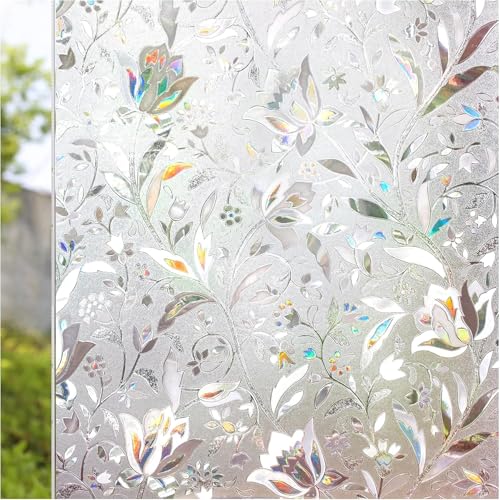 HOME13™ Frosted Glass Window Film Self Adheisve Decoartive Window Privacy Film Heat Control Removable Vinyl Window Sticker for Home Office (16"x100" Inch, Flower Frosted) - Image 1