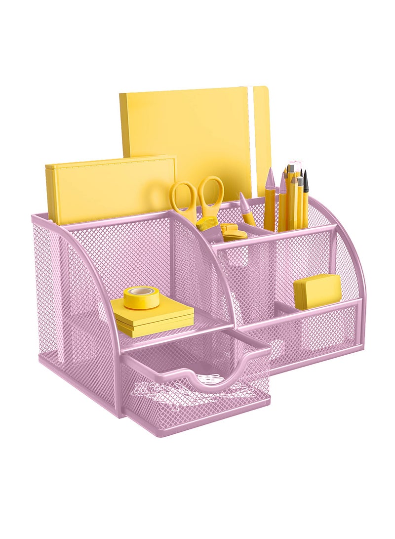 Kidle منظم مكتب شبكي متعدد الوظائف لحامل اللوازم المكتبية مع 6 أقسام ودرج واحد للمنزل والمدرسة والفصول الدراسية - Image 1