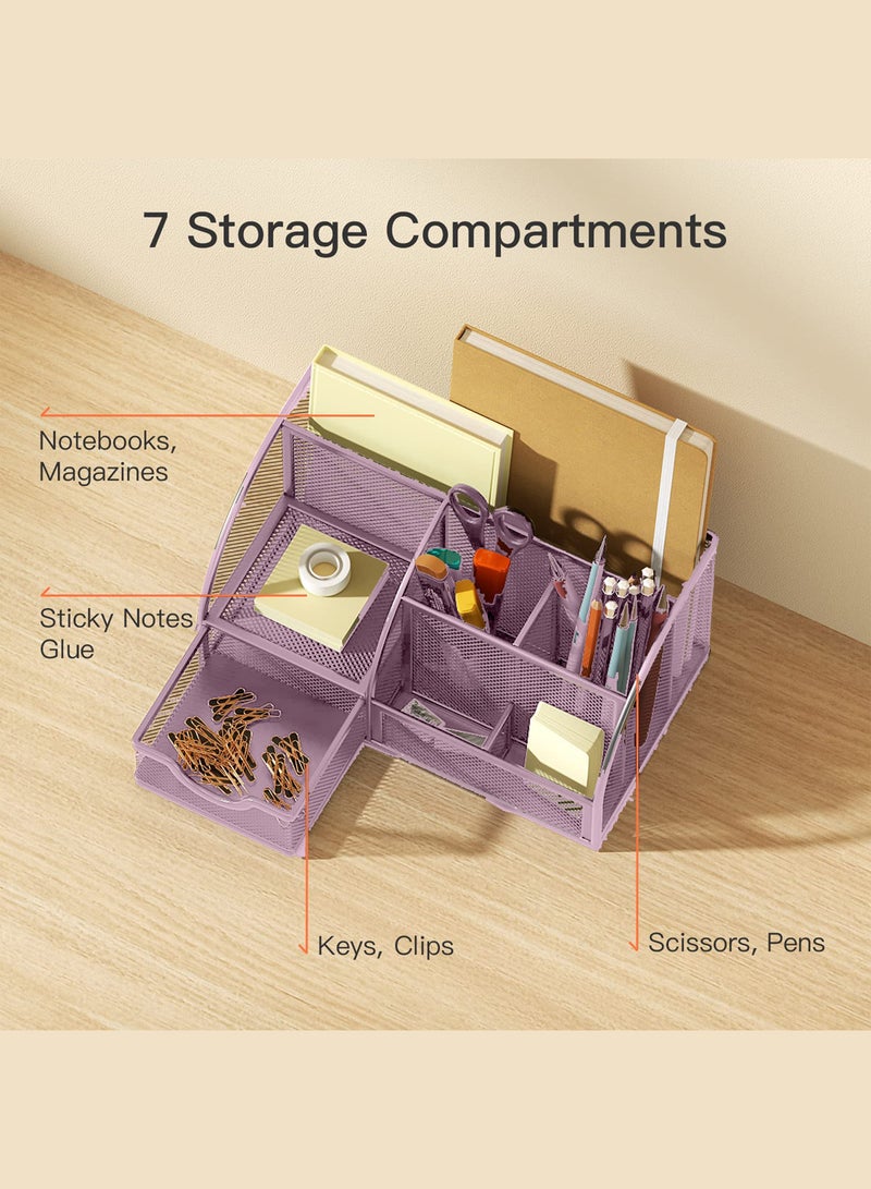 Kidle منظم مكتب شبكي متعدد الوظائف لحامل اللوازم المكتبية مع 6 أقسام ودرج واحد للمنزل والمدرسة والفصول الدراسية - Image 3