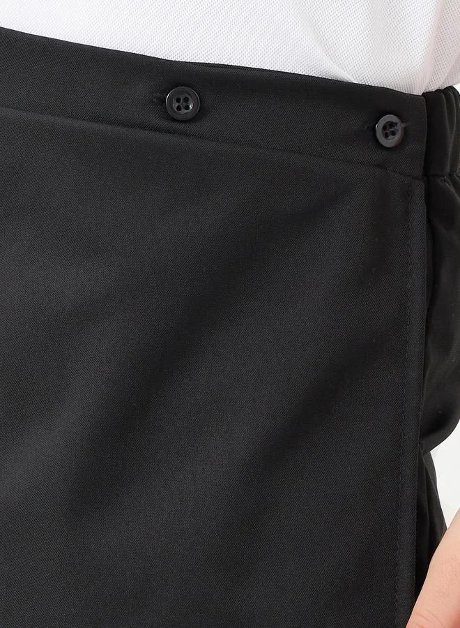 Styli Styli Girls School Uniform Black Plain Skorts with Button Detail