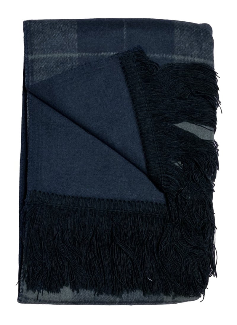 Double Face Solid & Plaid Check/Carreau/Stripe Pattern Wool Winter Scarf/Shawl/Wrap/Keffiyeh/Headscarf/Blanket For Men & Women - Medium Size 37x170cm - P05 Navy Blue / Grey - pzsku/Z1394363A972B5B6F8D73Z/45/_/1740195898/02df6fc6-d604-4d3a-9f89-28b1b4396f0e