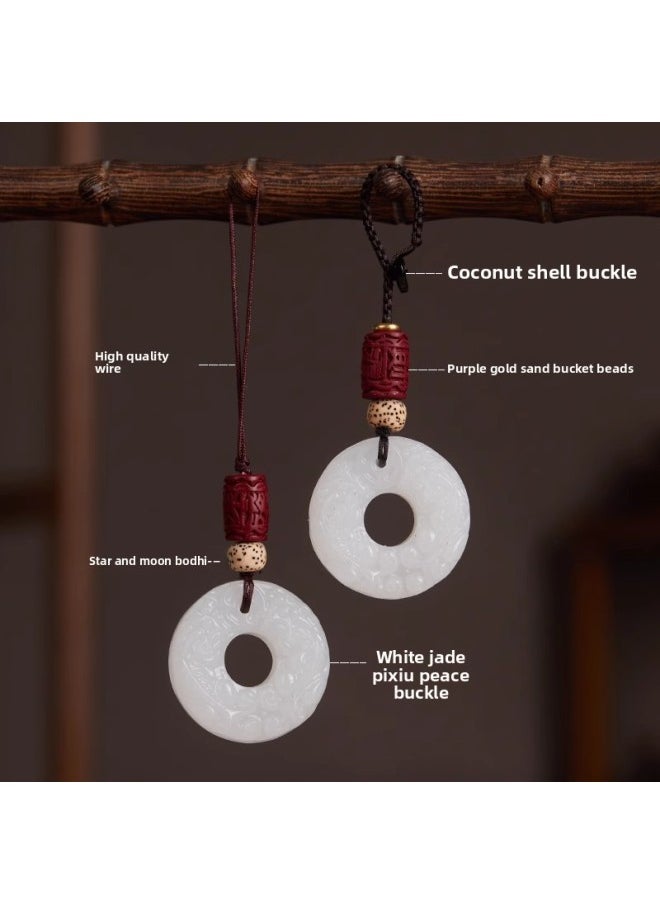 Generic - Jade Pixiu Keychain Ping An Car Pendant Ping An Chain Key Chain Mobile Phone Chain Bag Hanging U Disk Camera Pendant-Specifications:Jade Pixiu-sandalwood Keychain - Image 1