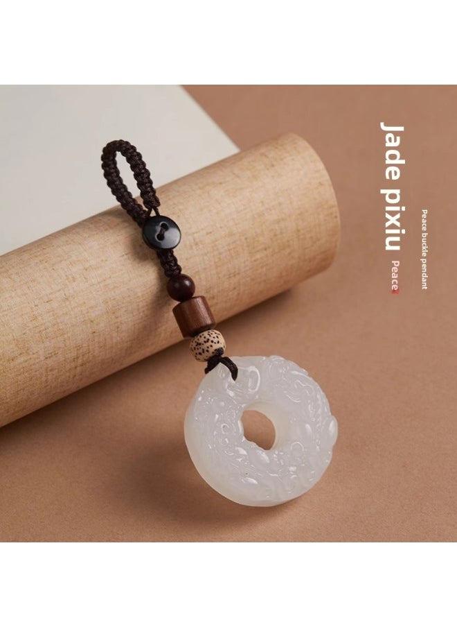 Generic - Jade Pixiu Keychain Ping An Car Pendant Ping An Chain Key Chain Mobile Phone Chain Bag Hanging U Disk Camera Pendant-Specifications:Jade Pixiu-sandalwood Keychain - Image 1