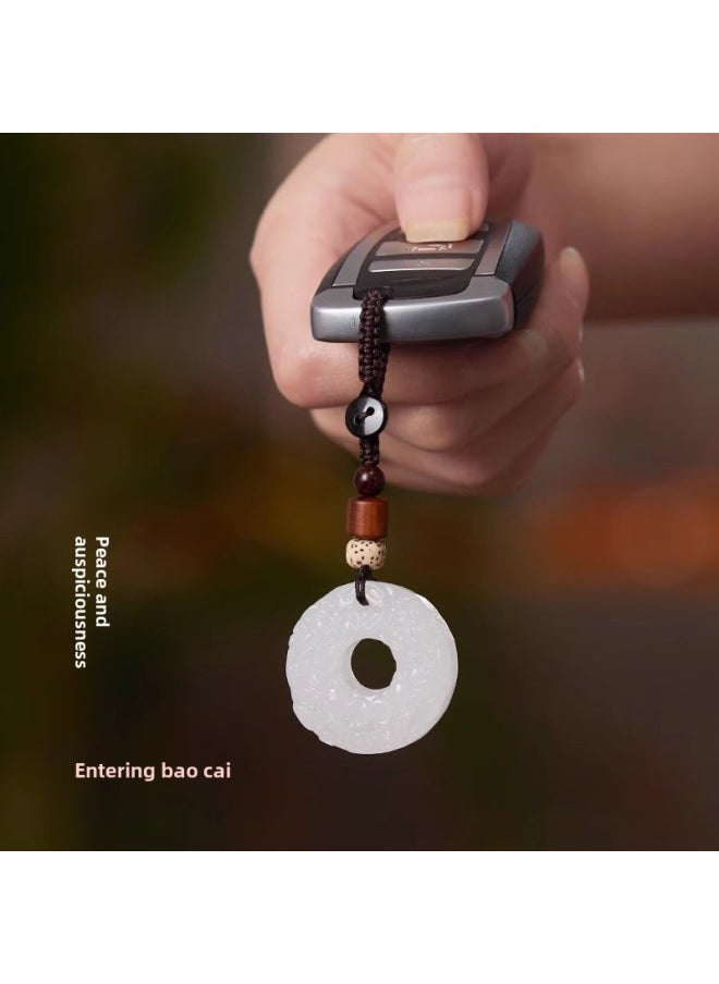 Generic - Jade Pixiu Keychain Ping An Car Pendant Ping An Chain Key Chain Mobile Phone Chain Bag Hanging U Disk Camera Pendant-Specifications:Jade Pixiu-sandalwood Keychain - Image 1