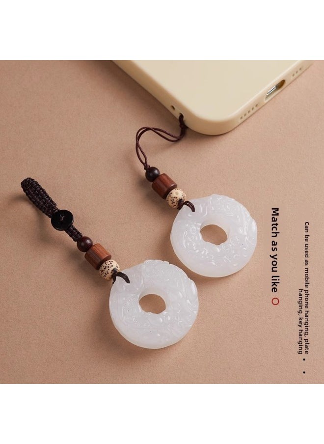 Generic - Jade Pixiu Keychain Ping An Car Pendant Ping An Chain Key Chain Mobile Phone Chain Bag Hanging U Disk Camera Pendant-Specifications:Jade Pixiu-sandalwood Keychain - Image 1