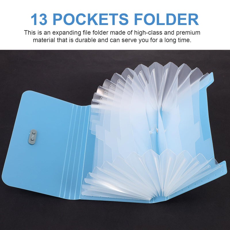 A6 Portable Expanding File Folder with 13 Pockets Blue Pink Hanging Strap for Office and Travel - Image 4