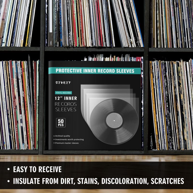 Siveit Record Sleeves - Clear Plastic Protective Vinyl Record Outer Sleeves 3 Mil No-Acid - 12.75" x 12.5" for 12" Single and Double LP Album Covers - Image 2