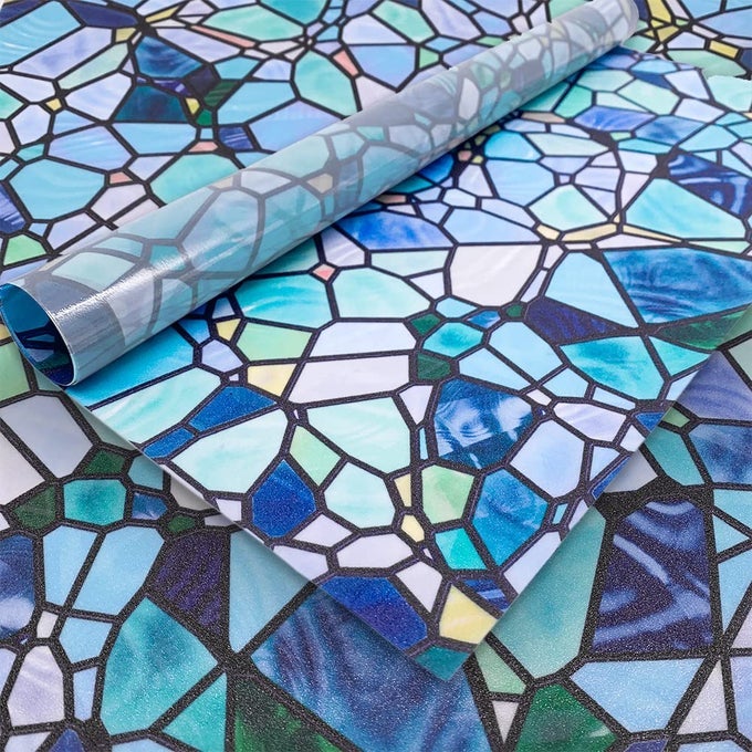 ORIGINAL HANDDRAWN PRIVACY STAINED GLASS WINDOW FILM REUSABLE SINGLE SIDED STATIC CLING GLASS COVERS SUITABLE FOR ENTRYWAY DECOR FOR BATHROOM GLASS WINDOW 118X118 BLUE COBBLESTONES