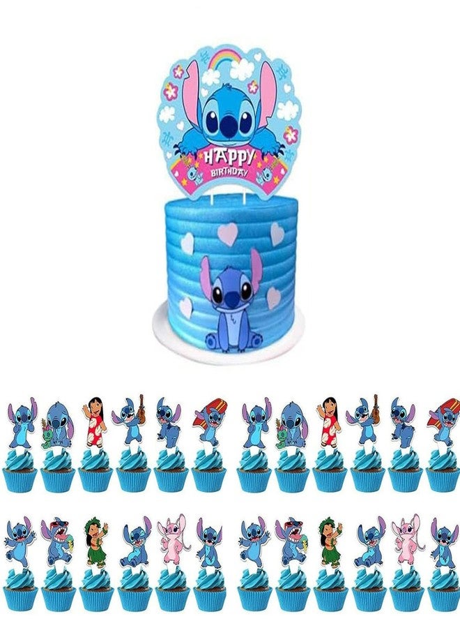 coneyaro 25PCS For Stitch Cake Toppers Cupcake Cute Cartoon Toppers Cake Decorations Birthday Party Supplies Decorations - Image 1