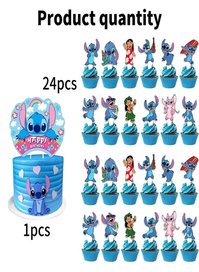 coneyaro 25PCS For Stitch Cake Toppers Cupcake Cute Cartoon Toppers Cake Decorations Birthday Party Supplies Decorations - Image 2