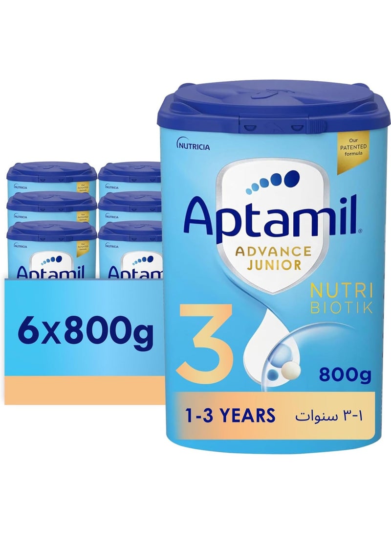 Nutricia Aptamil Advance Junior 3 Growing Up Formula Milk From 1-3 Years, Easy To Use Pack, 800g - Pack of 6 - Image 1