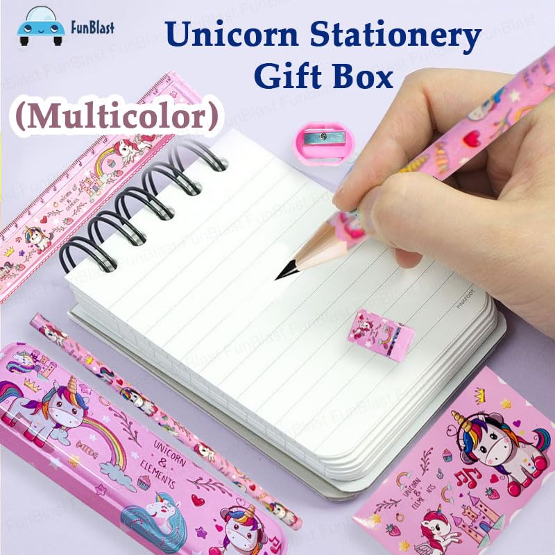 FunBlast Unicorn Stationery Set for Girls - Pencil Pen Book Eraser Sharpener, Kawaii Stationery for Kids, Stationary Kit Set for Girls, Birthday Return Gift for Kids (Multicolor) - Image 3