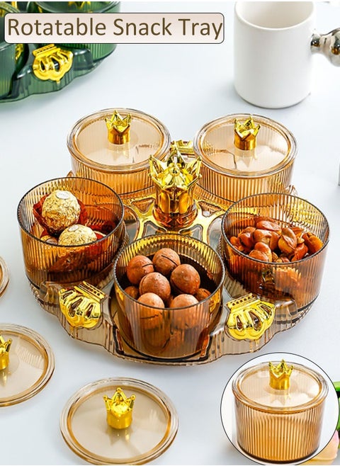 Rotatable Snack Tray, Transparent Nut and Candy Container Set, 5 Compartment Round Plastic Storage Box, Candy Fruit Food Display Bowl