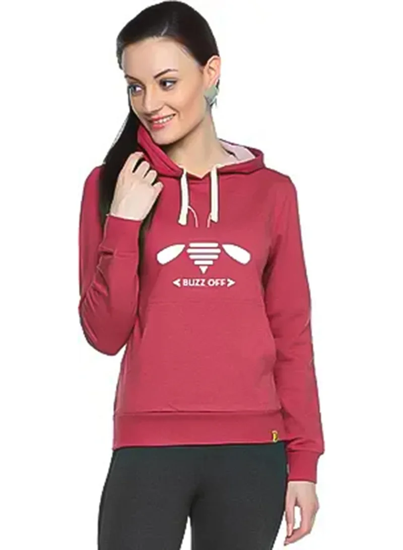 Campus Sutra Women's Rose Red Buzz-Off Print Pullover Hoodie