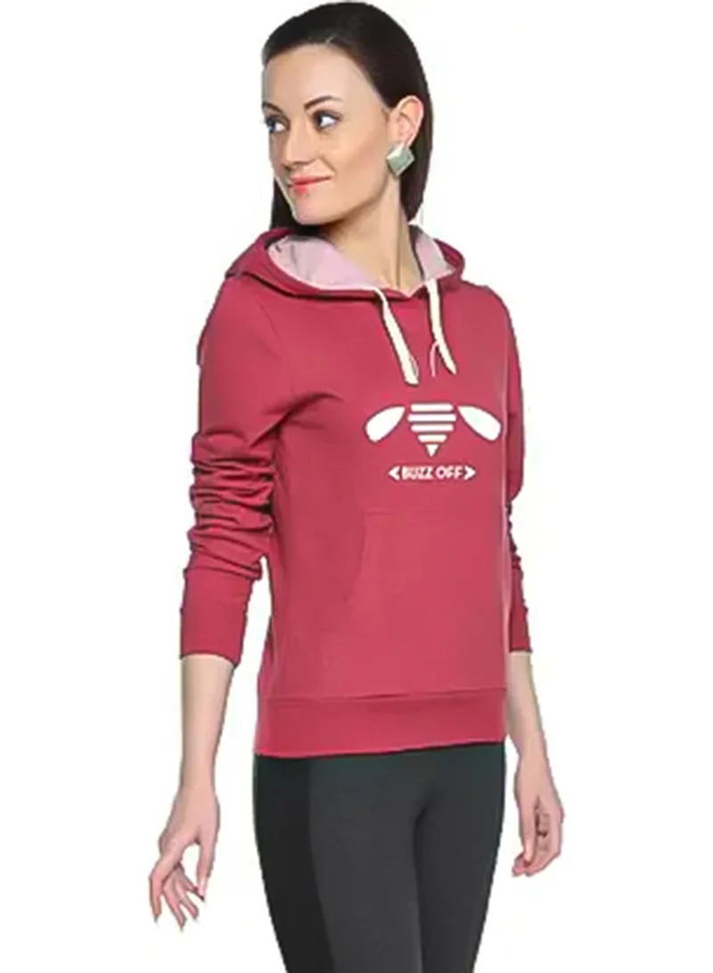 Campus Sutra Women's Rose Red Buzz-Off Print Pullover Hoodie