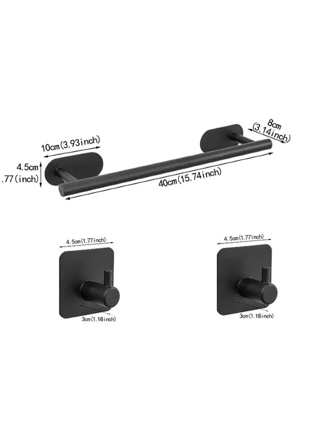 Black 3 Piece Self Adhesive Stainless Steel Towel Rack No Drill Wall Mounted - Image 2