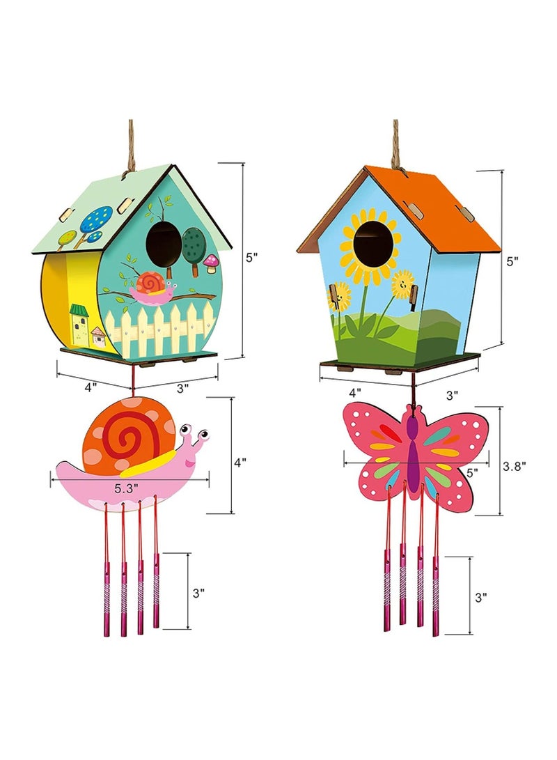 كابتن تيك 4 Pack DIY Bird House Wind Chime Kits for Children to Build and Paint, Wooden Arts Crafts Kids Girls Boys Toddlers Ages 8-12 4-6 6-8, Paint Kit Includes Paints & Brushes - Image 2