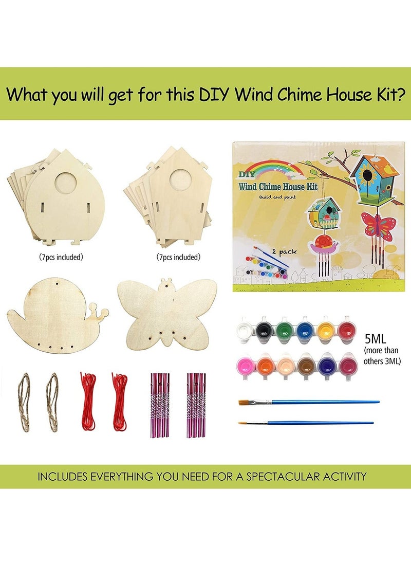 كابتن تيك 4 Pack DIY Bird House Wind Chime Kits for Children to Build and Paint, Wooden Arts Crafts Kids Girls Boys Toddlers Ages 8-12 4-6 6-8, Paint Kit Includes Paints & Brushes - Image 3