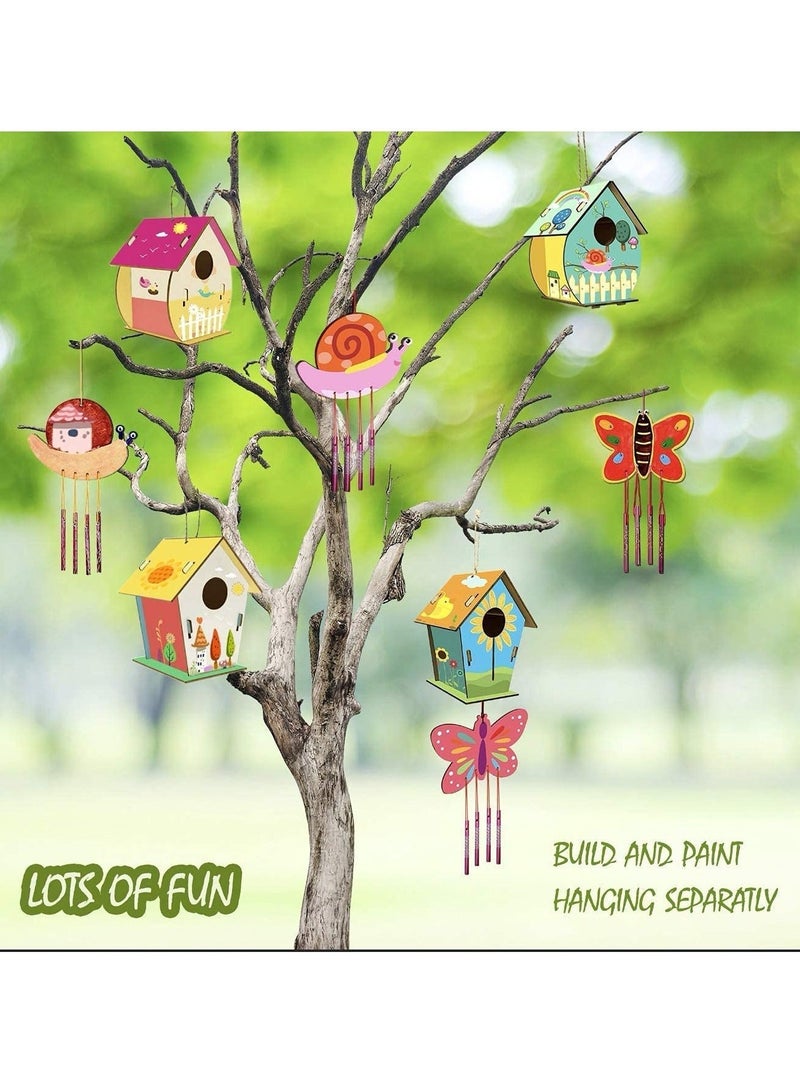 كابتن تيك 4 Pack DIY Bird House Wind Chime Kits for Children to Build and Paint, Wooden Arts Crafts Kids Girls Boys Toddlers Ages 8-12 4-6 6-8, Paint Kit Includes Paints & Brushes - Image 4