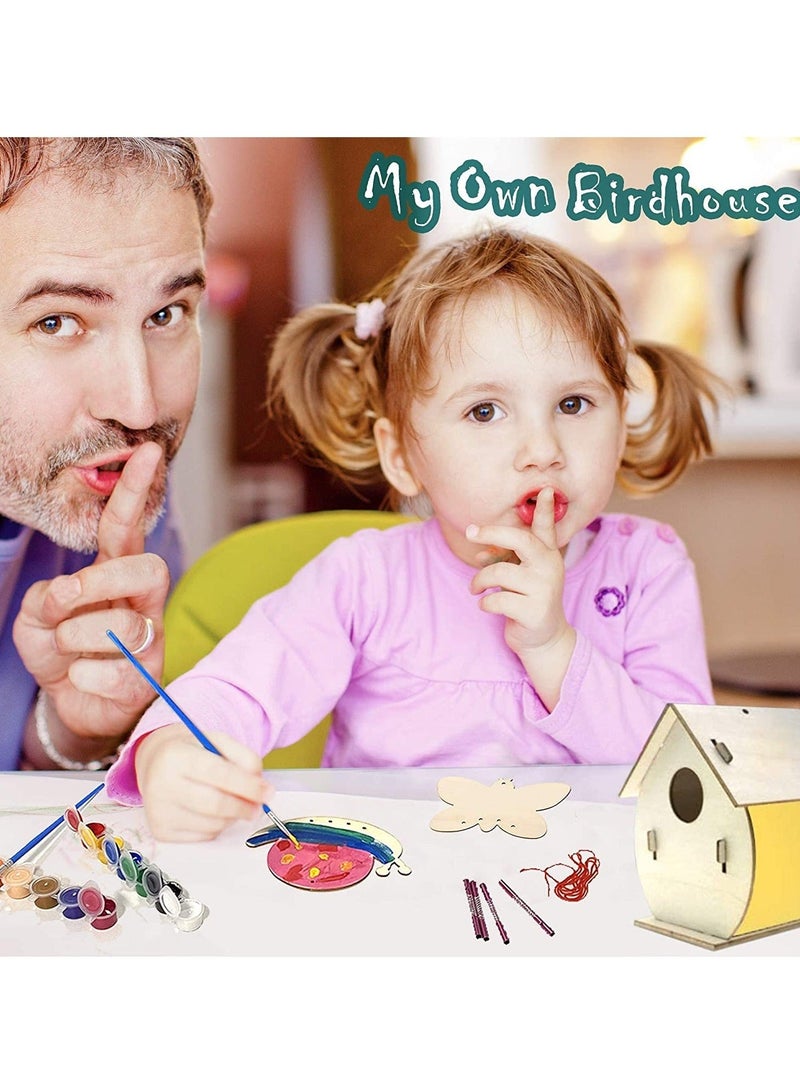 كابتن تيك 4 Pack DIY Bird House Wind Chime Kits for Children to Build and Paint, Wooden Arts Crafts Kids Girls Boys Toddlers Ages 8-12 4-6 6-8, Paint Kit Includes Paints & Brushes - Image 5