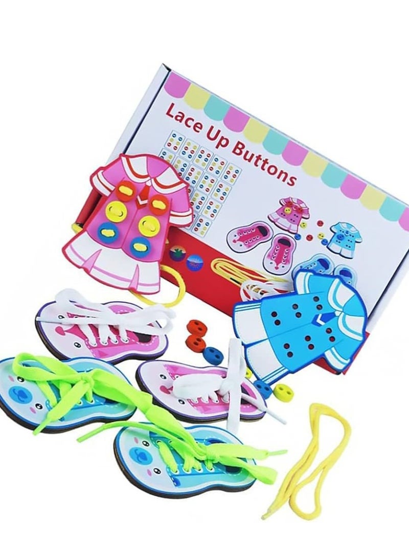 Shoe button learning set for kids, educational game for kids, pink and blue dress pattern, for ages 3 years and above  - Image 2