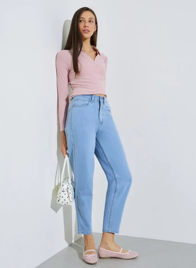 ستايلي Light Blue Mid Rise Mom Fit Jeans