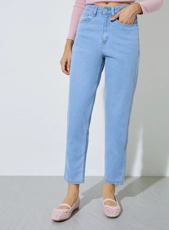 ستايلي Light Blue Mid Rise Mom Fit Jeans