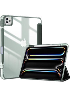 Procases For Ipad Pro 13 Inch Case With Pencil Holder 2024 M4 7Th Gen 2024 Ipad Pro M4 13 Cover Clear Transparent Back Soft Tpu Bumper Ipad M4 13 Smart Folio Auto Sleep Wake Olivegreen  - Image 1