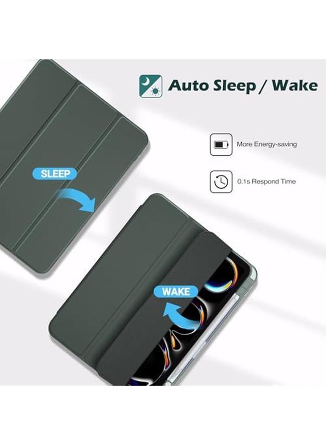 Procases For Ipad Pro 13 Inch Case With Pencil Holder 2024 M4 7Th Gen 2024 Ipad Pro M4 13 Cover Clear Transparent Back Soft Tpu Bumper Ipad M4 13 Smart Folio Auto Sleep Wake Olivegreen - Image 4